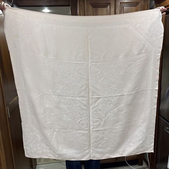Vintage Pink Tone On Tone Tablecloth 46” X 46” - Picture 1 of 4